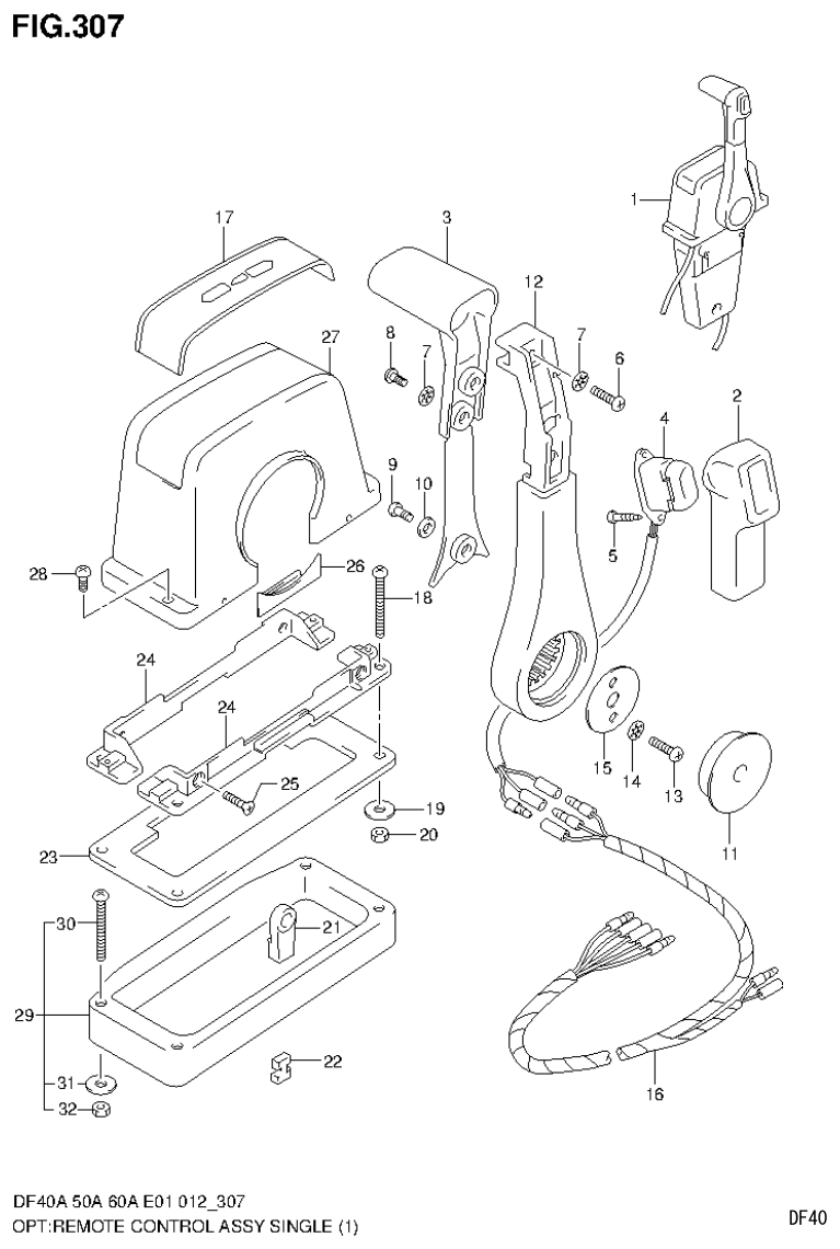 Suzuki DF40AST, DF50A, DF50ATH OPT:REMOTE CONTROL ASSY SINGLE(1) parts diagram
